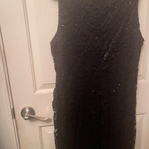 Tiana B Sleek & Classy Black Lace Sequined Slip In Step Out Party Dress
